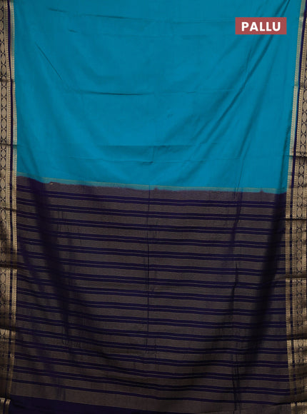 Teal Blue & Navy Blue Semi Mysore Silk Saree