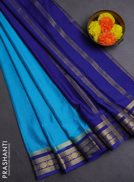 Teal Blue & Blue Semi Mysore Silk Saree