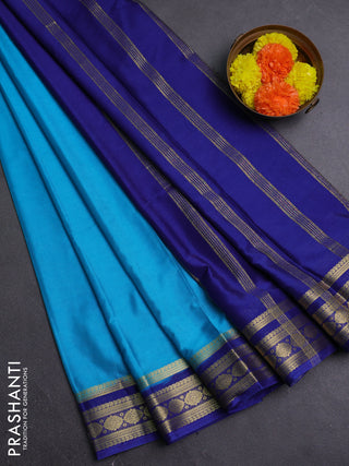 Teal Blue & Blue Semi Mysore Silk Saree