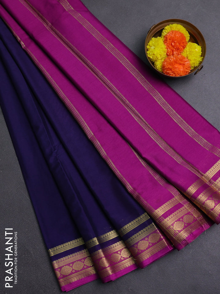 Navy Blue & Magenta Pink Semi Mysore Silk Saree