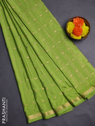 Lime Green Semi Mysore Silk Saree