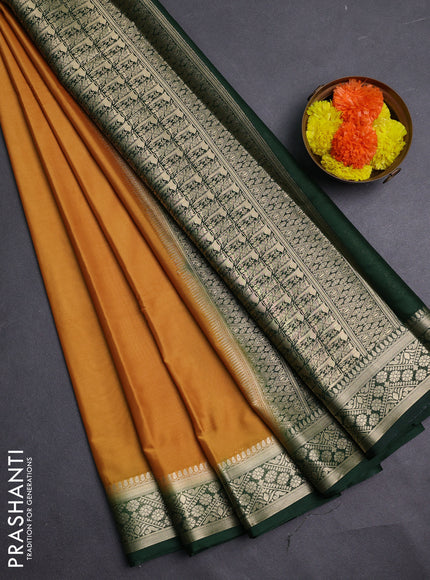 Mustard Yellow & Green Semi Mysore Silk Saree