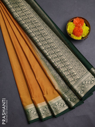 Mustard Yellow & Green Semi Mysore Silk Saree