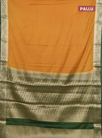 Mustard Yellow & Green Semi Mysore Silk Saree