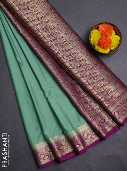 Pastel Green & Purple Semi Mysore Silk Saree