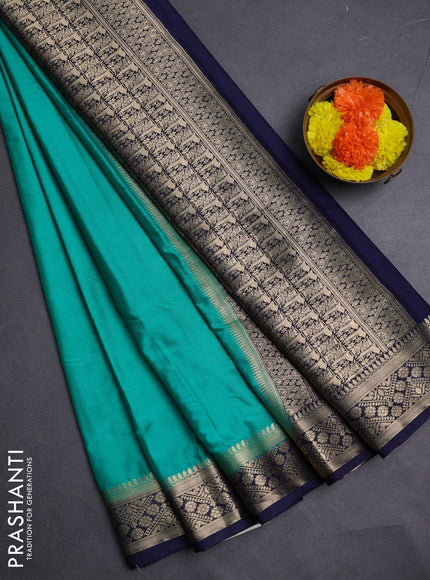 Teal Green & Navy Blue Semi Mysore Silk Saree