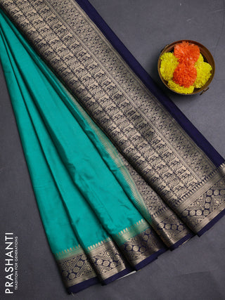 Teal Green & Navy Blue Semi Mysore Silk Saree