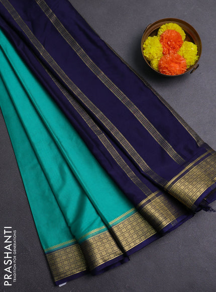 Teal Green & Navy Blue Semi Mysore Silk Saree
