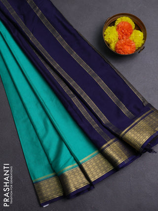 Teal Green & Navy Blue Semi Mysore Silk Saree