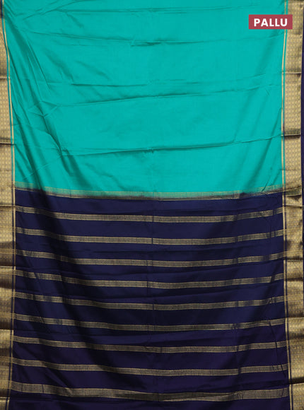 Teal Green & Navy Blue Semi Mysore Silk Saree