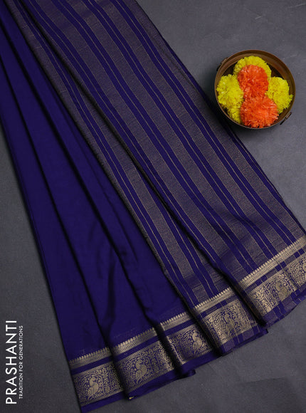 Navy Blue Semi Mysore Silk Saree
