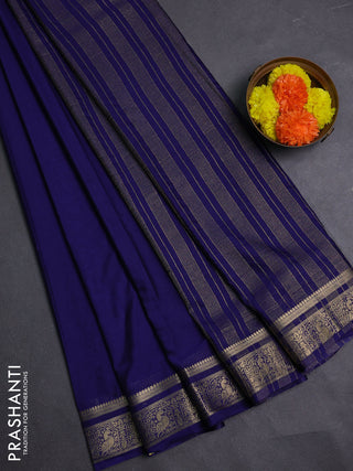 Navy Blue Semi Mysore Silk Saree