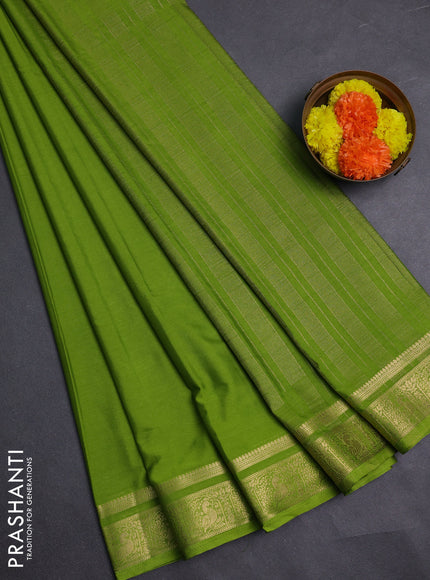 Lime Green Semi Mysore Silk Saree