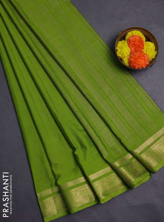 Lime Green Semi Mysore Silk Saree