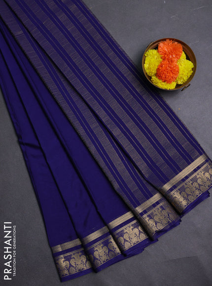 Navy Blue Semi Mysore Silk Saree