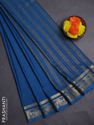Peacock Blue Semi Mysore Silk Saree