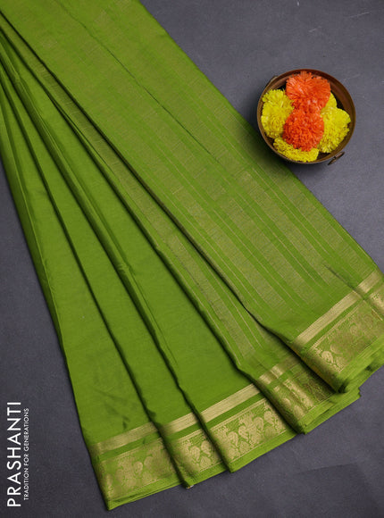Lime Green Semi Mysore Silk Saree