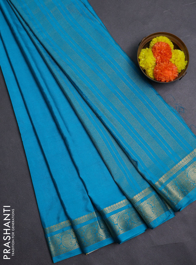 Teal Blue Semi Mysore Silk Saree