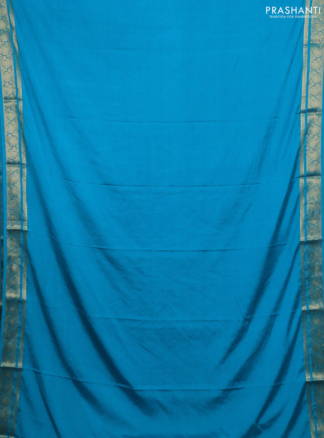 Teal Blue Semi Mysore Silk Saree