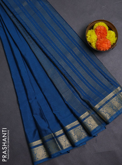 Peacock Blue Semi Mysore Silk Saree
