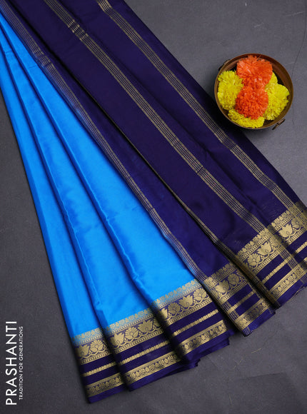 Teal Blue & Navy Blue Semi Mysore Silk Saree