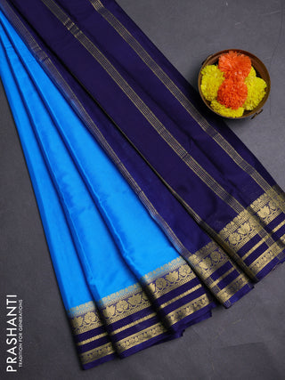 Teal Blue & Navy Blue Semi Mysore Silk Saree