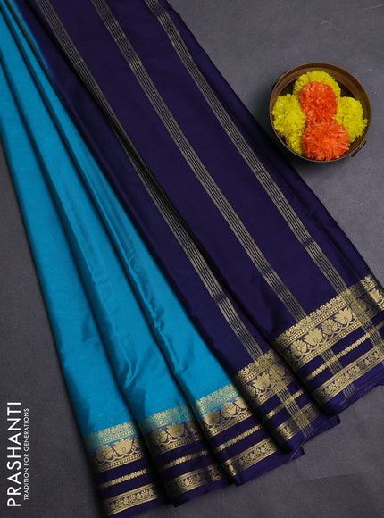 Peacock Green & Navy Blue Semi Mysore Silk Saree