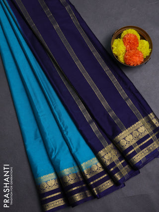 Peacock Green & Navy Blue Semi Mysore Silk Saree