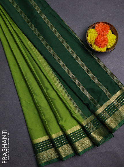 Lime Green & Green Semi Mysore Silk Saree