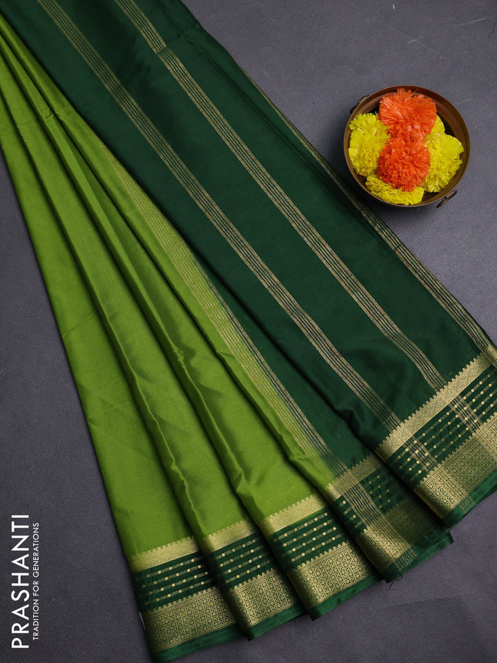 Lime Green & Green Semi Mysore Silk Saree