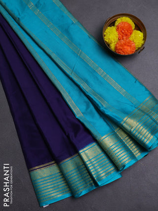 Navy Blue & Cs Blue Semi Mysore Silk Saree