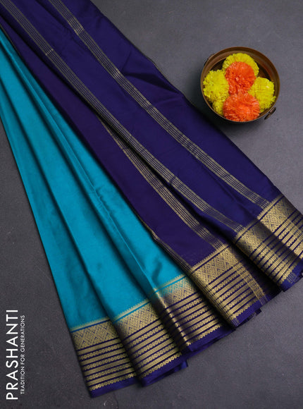 Teal Blue & Blue Semi Mysore Silk Saree