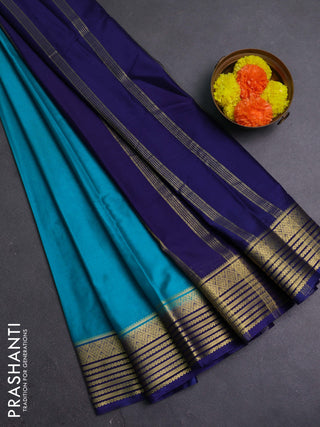 Teal Blue & Blue Semi Mysore Silk Saree