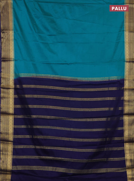 Teal Blue & Blue Semi Mysore Silk Saree