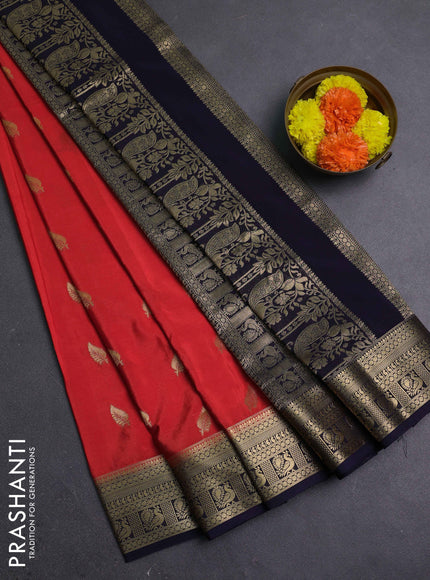 Red & Navy Blue Semi Mysore Silk Saree