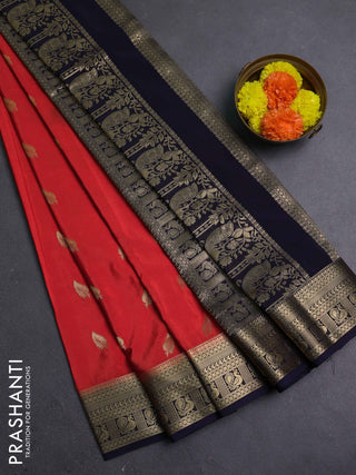 Red & Navy Blue Semi Mysore Silk Saree
