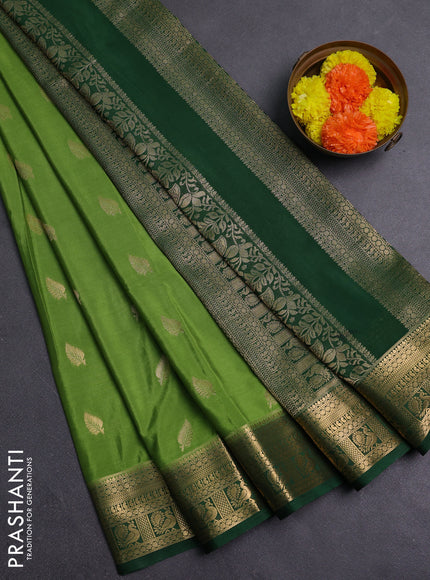 Lime Green & Green Semi Mysore Silk Saree