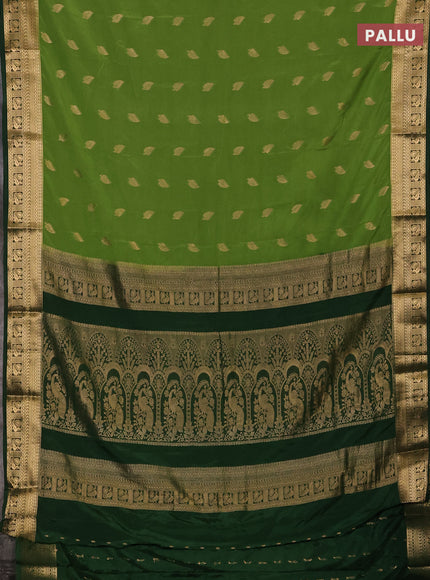 Lime Green & Green Semi Mysore Silk Saree