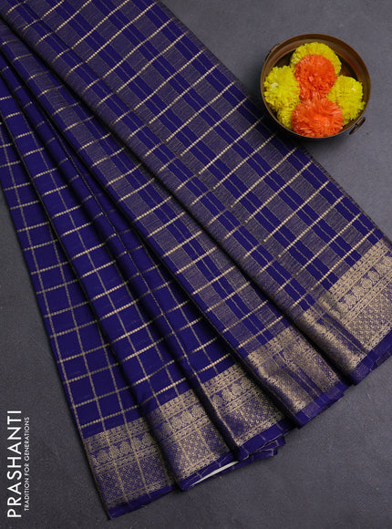 Navy Blue Semi Mysore Silk Saree