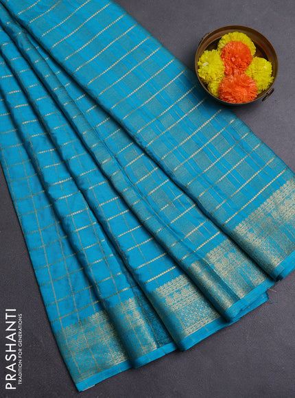 Teal Blue Semi Mysore Silk Saree