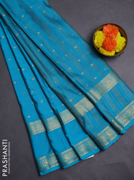 Teal Blue Semi Mysore Silk Saree