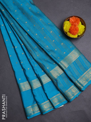 Teal Blue Semi Mysore Silk Saree