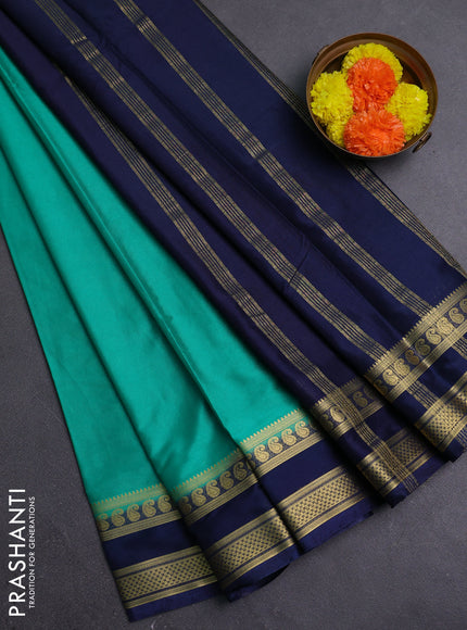 Green & Navy Blue Semi Mysore Silk Saree