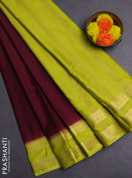 Wine & Lime Yellow Semi Mysore Silk Saree
