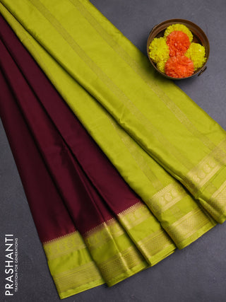 Wine & Lime Yellow Semi Mysore Silk Saree