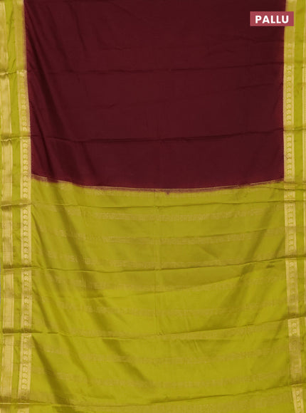 Wine & Lime Yellow Semi Mysore Silk Saree