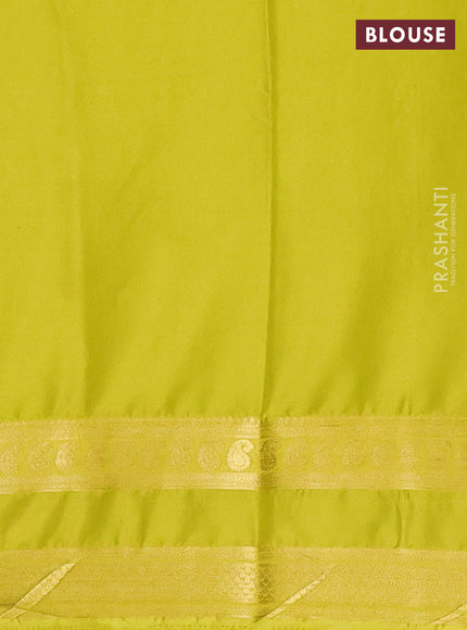 Wine & Lime Yellow Semi Mysore Silk Saree