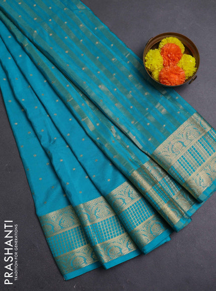 Teal Blue Semi Mysore Silk Saree
