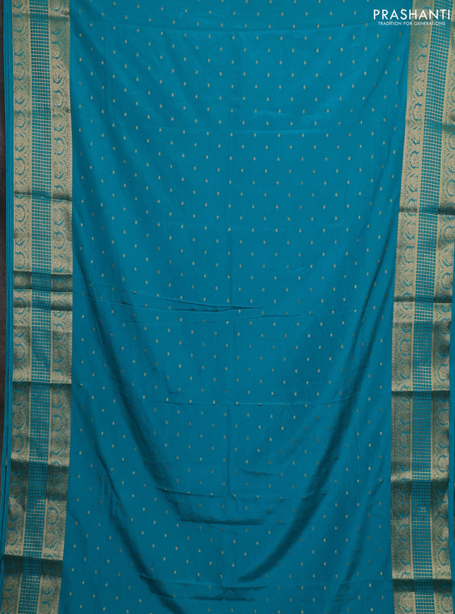 Teal Blue Semi Mysore Silk Saree