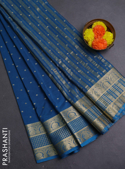 Peacock Blue Semi Mysore Silk Saree